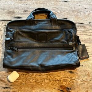 Tumi Slim Black Leather Portfolio Briefcase